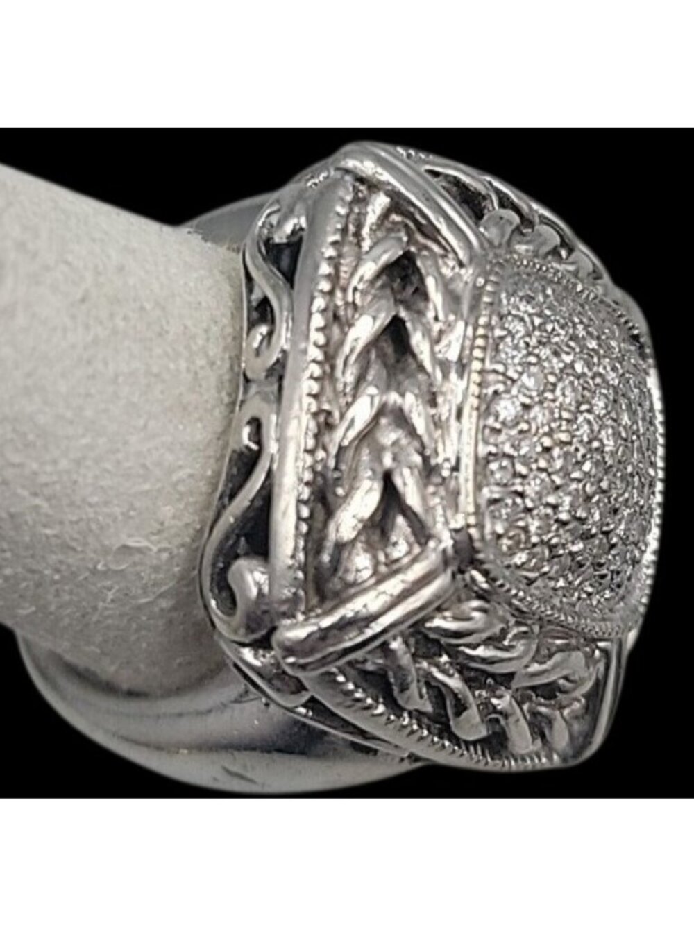 Gail Scott Sterling Silver & 18k Diamond Basket Weave Ring Ladies 6.75 15.66g - Picture 12 of 16